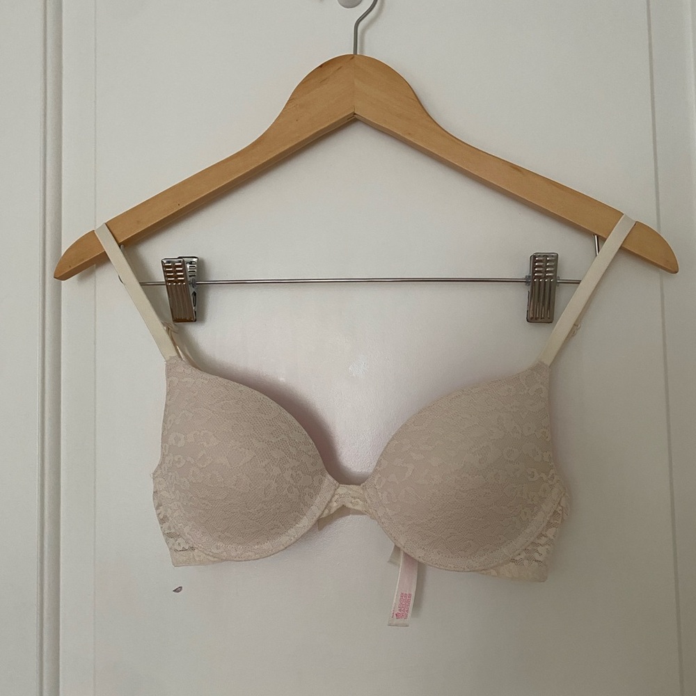 PINK white lace bra